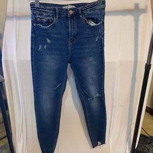 raw hem distressed high waist skinny jeans